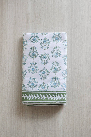Table Throw - Lotus, Sage & Uniform Blue with Sage Border
