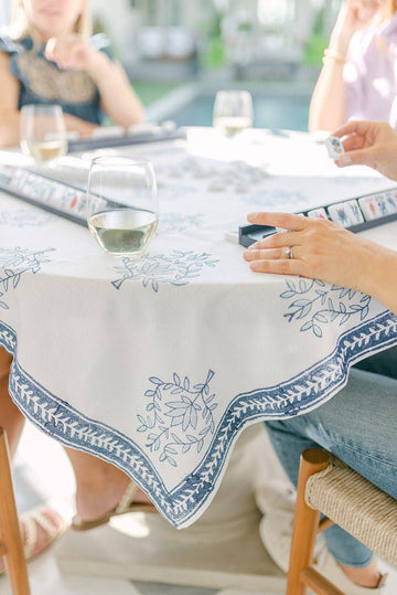Table Throw - Lotus (Large), Uniform Blue & Navy with Navy Border