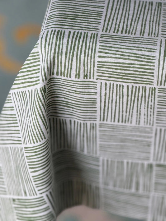 Mended Table Throw - Striped, Sage