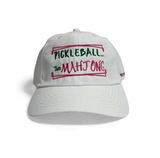 Pickleball Then Mahjong Baseball Cap - Bright White