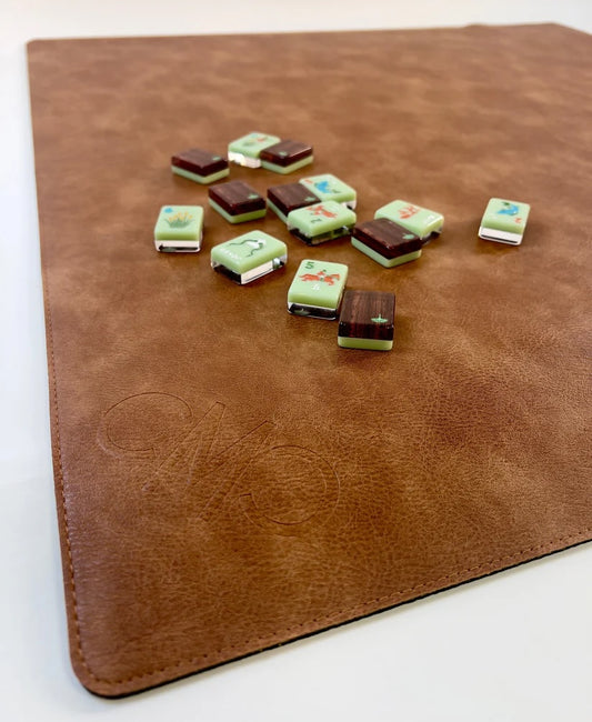 Brown Vegan Leather Mahjong Mat w/ Carrying Bag