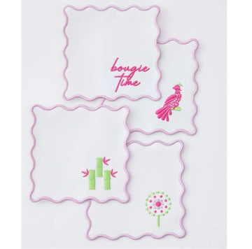 OMM Set of 4 Scalloped Embroidered Cocktail Napkins