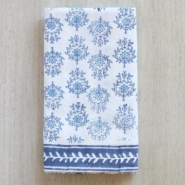 Mended Table Throw - Lotus, Navy & Uniform Blue with Navy Vine Border