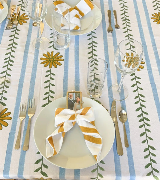Mended Table Thow - The Elle - Sage, Uniform Blue & Mustard