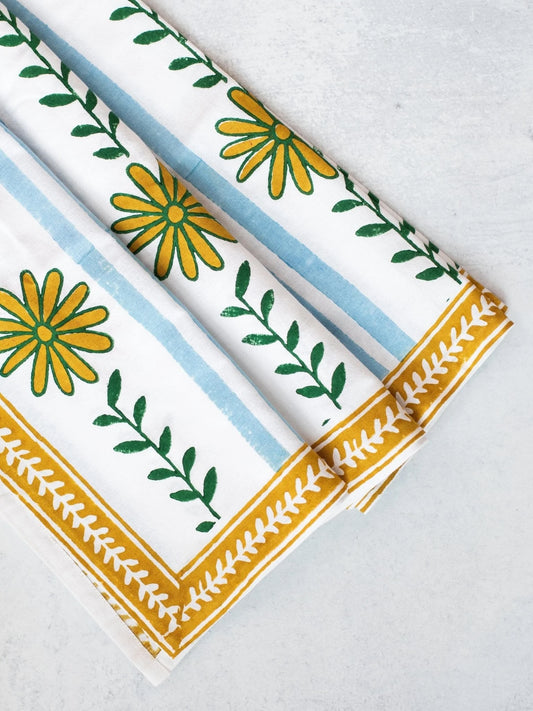 Mended Table Thow - The Elle - Sage, Uniform Blue & Mustard