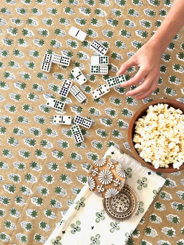 Mended Table Throw (Ivory) - Lily - Chai, Midnight & Sage