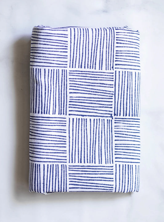 Mended Table Throw - Striped, Navy