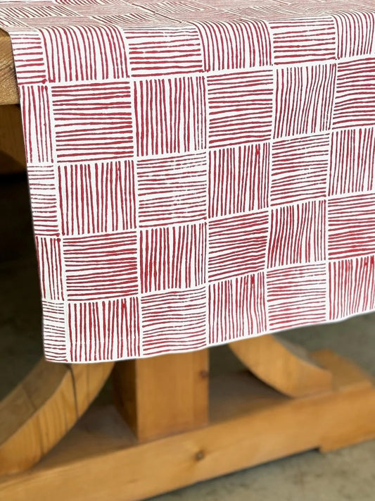 Mended Table Throw - Striped, Red