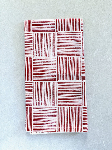 Mended Table Throw - Striped, Red
